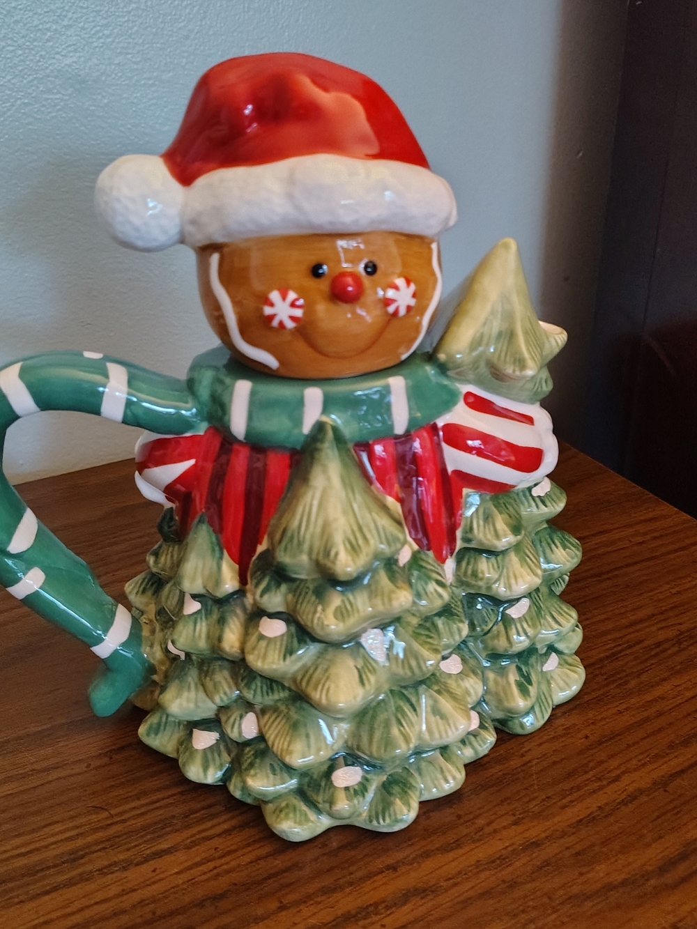 Home Interiors Red & Green Gingerbread Tree Ceramic Teapot